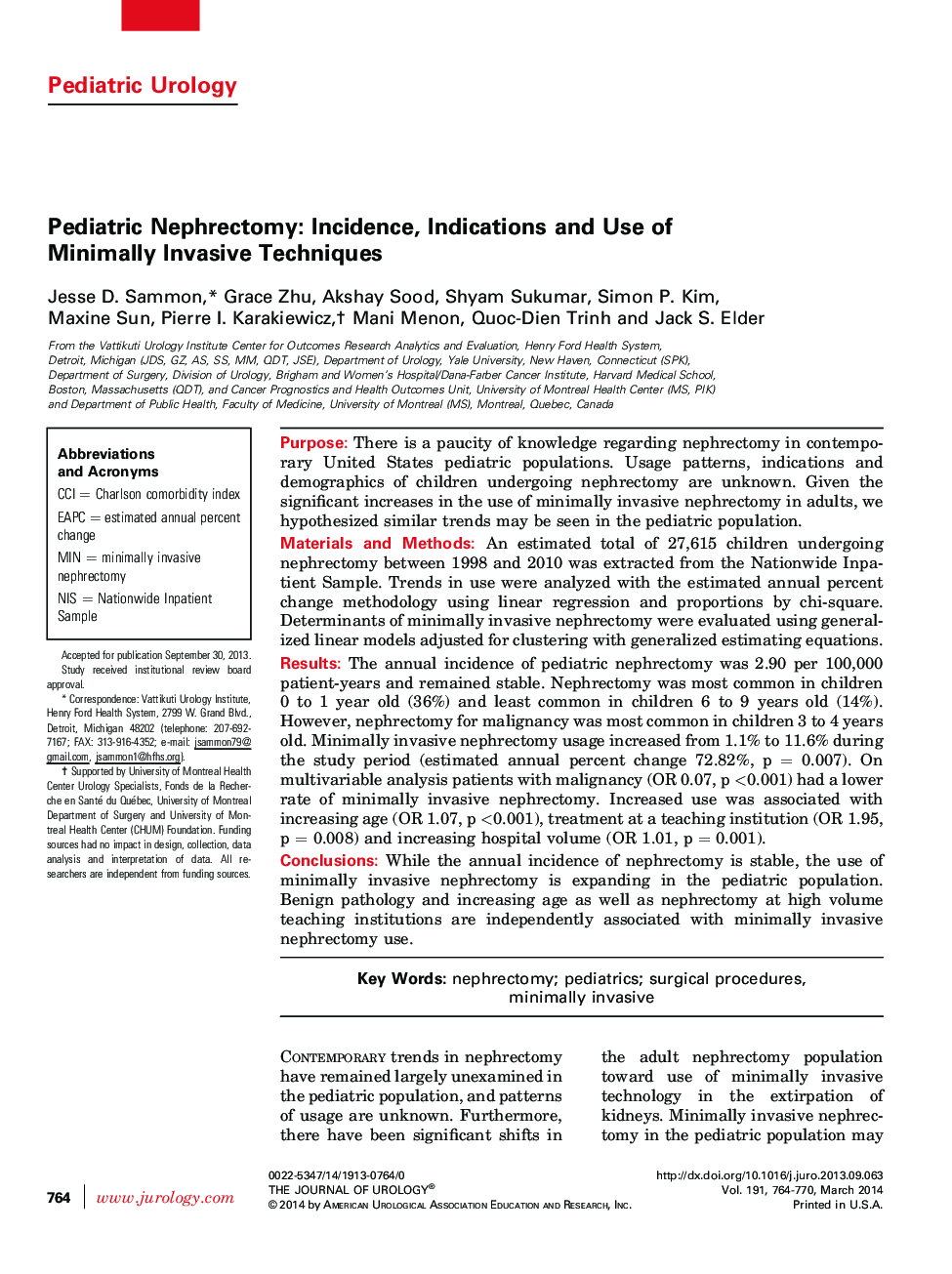 Pediatric Nephrectomy: Incidence, Indications and Use of Minimally Invasive Techniques 