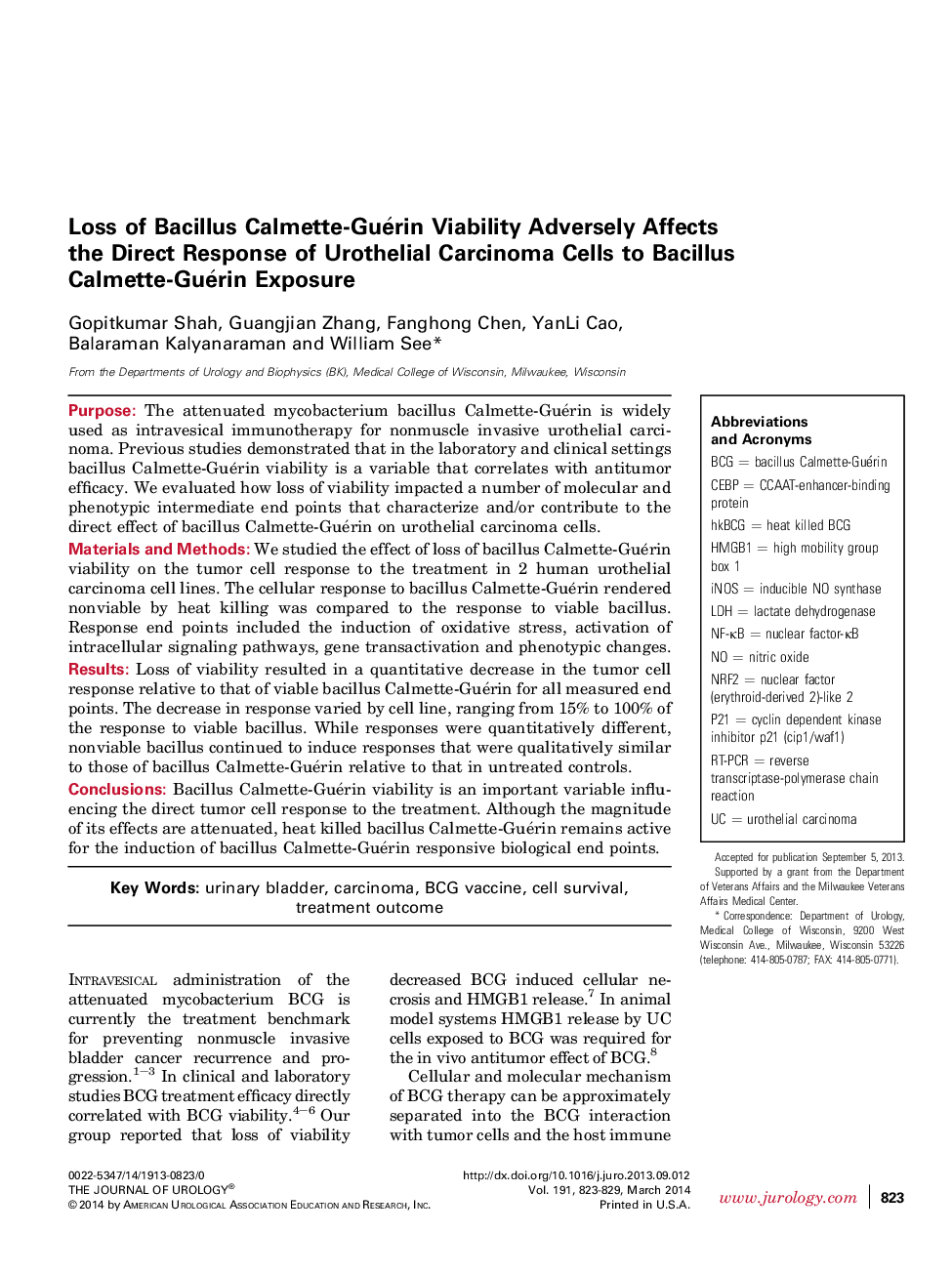 Loss of Bacillus Calmette-Guérin Viability Adversely Affects the Direct Response of Urothelial Carcinoma Cells to Bacillus Calmette-Guérin Exposure 