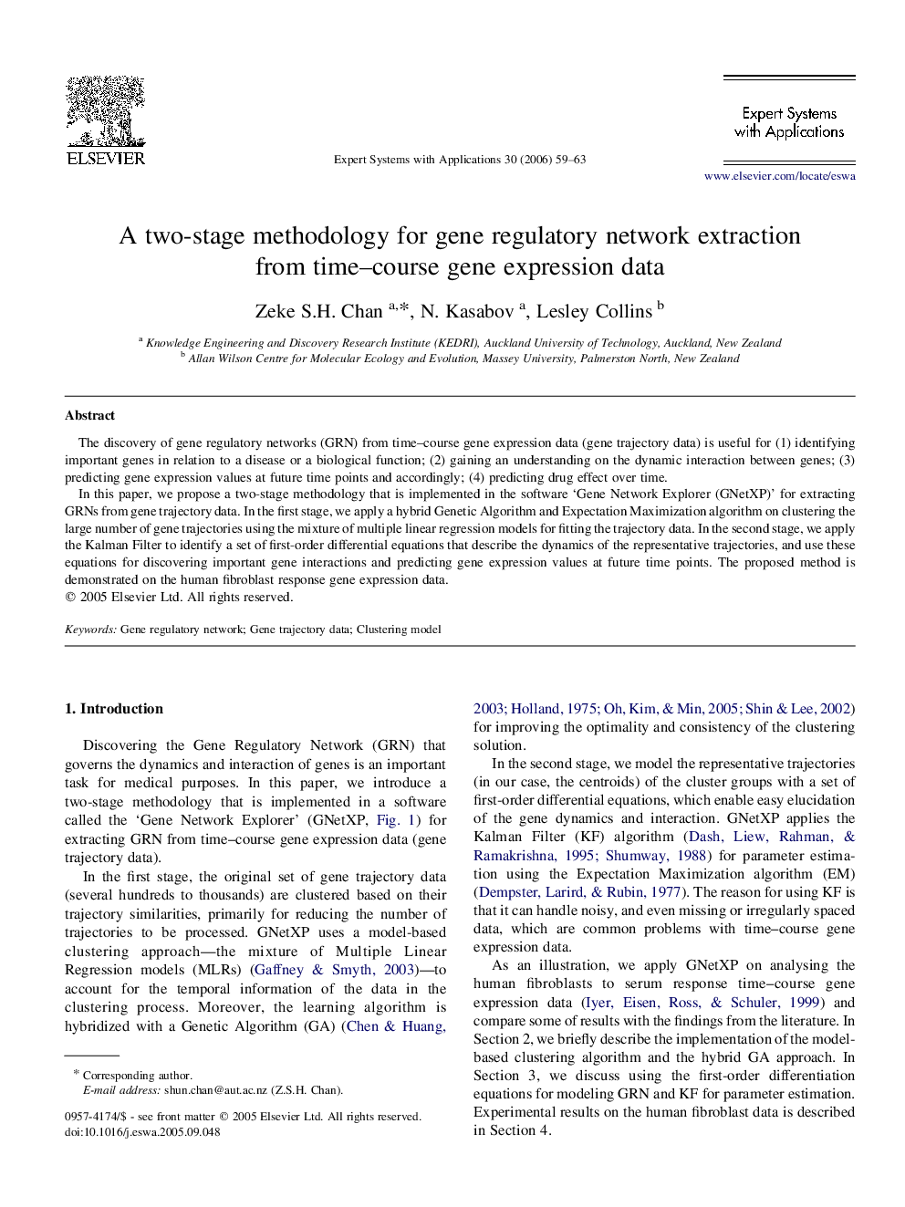 A two-stage methodology for gene regulatory network extraction from time–course gene expression data