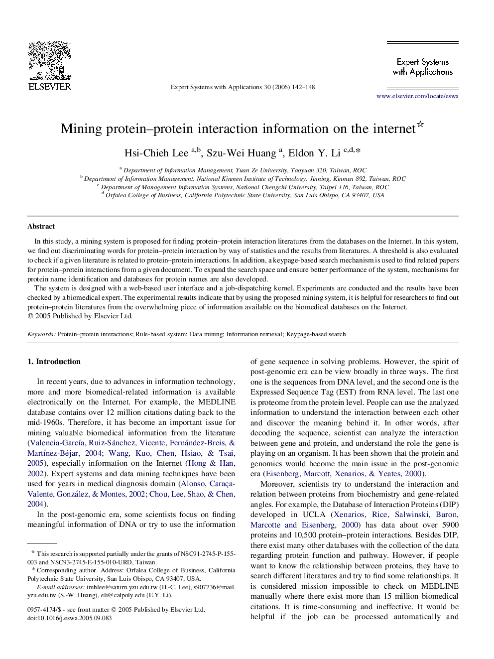 Mining protein–protein interaction information on the internet 