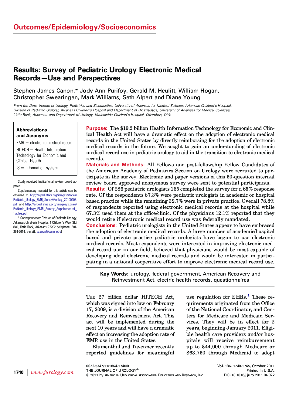 Results: Survey of Pediatric Urology Electronic Medical Records-Use and Perspectives