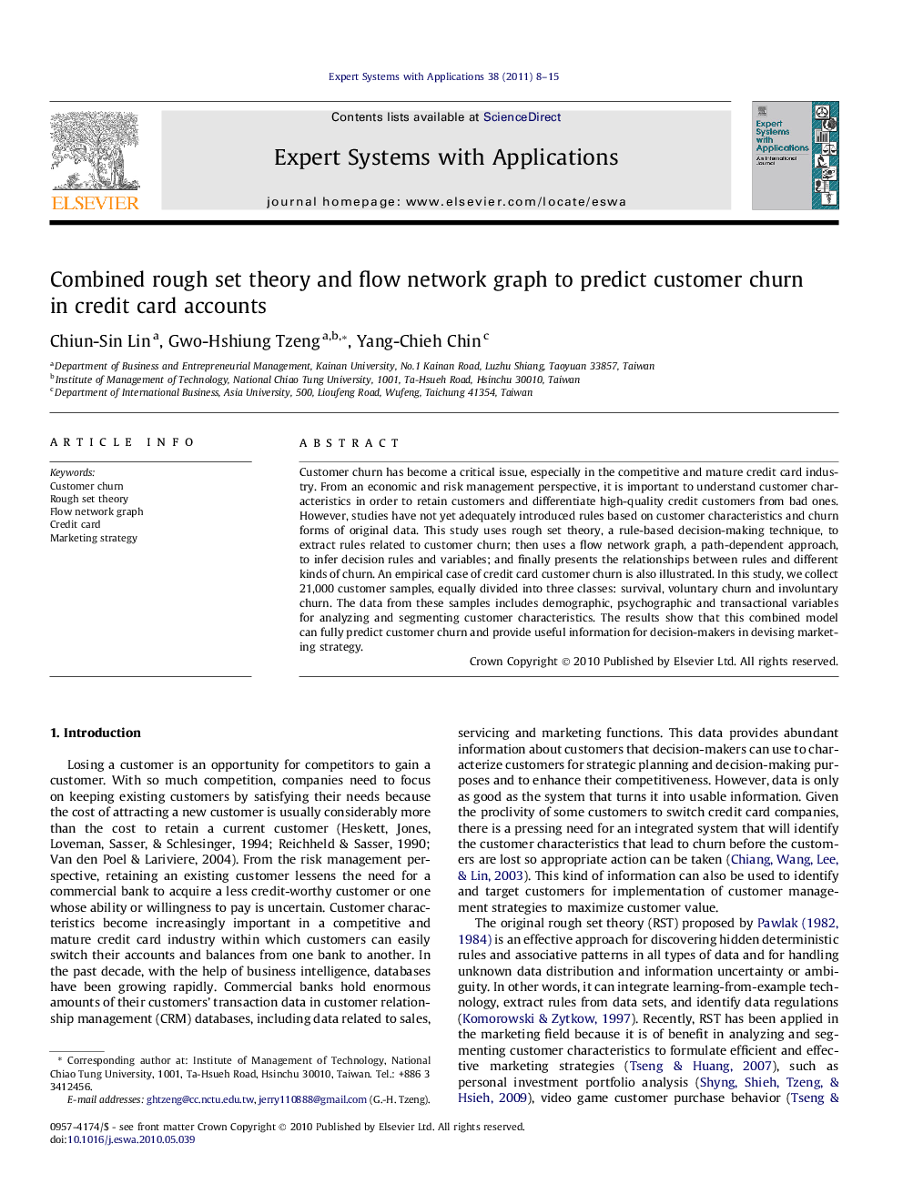 Combined rough set theory and flow network graph to predict customer churn in credit card accounts