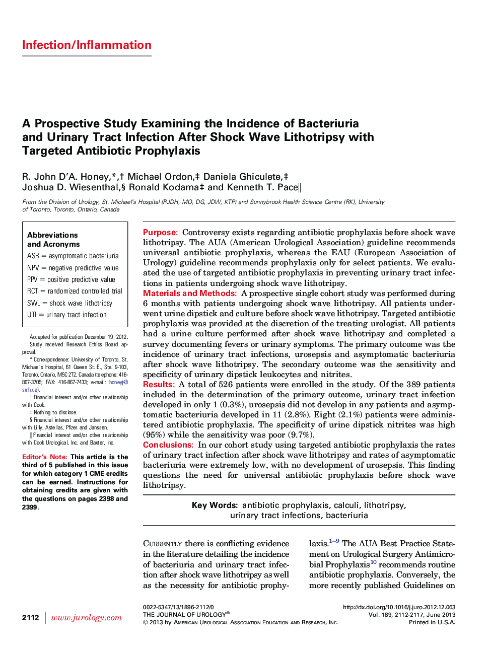 A Prospective Study Examining the Incidence of Bacteriuria and Urinary Tract Infection After Shock Wave Lithotripsy with Targeted Antibiotic Prophylaxis 