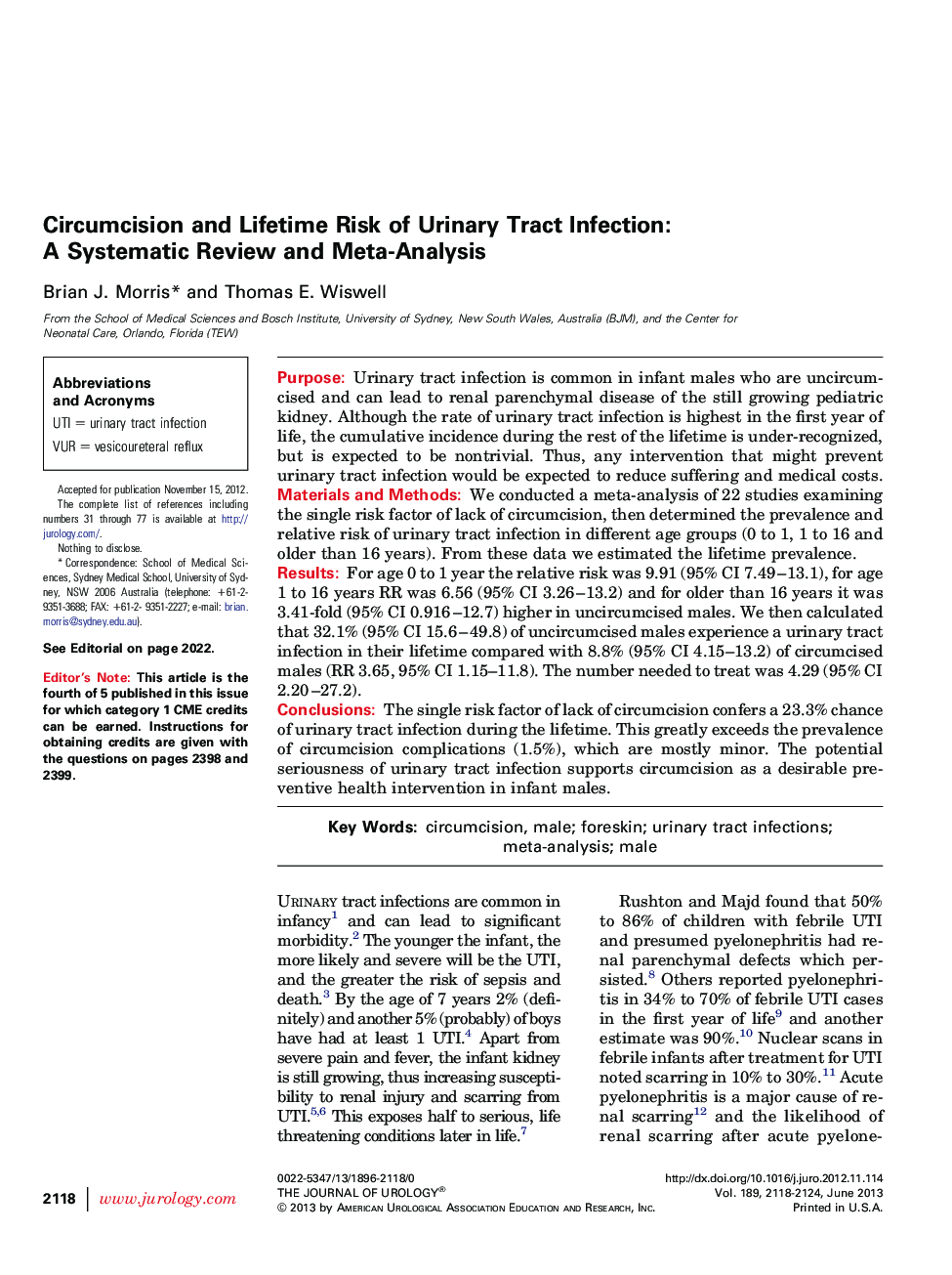 Circumcision and Lifetime Risk of Urinary Tract Infection: A Systematic Review and Meta-Analysis 