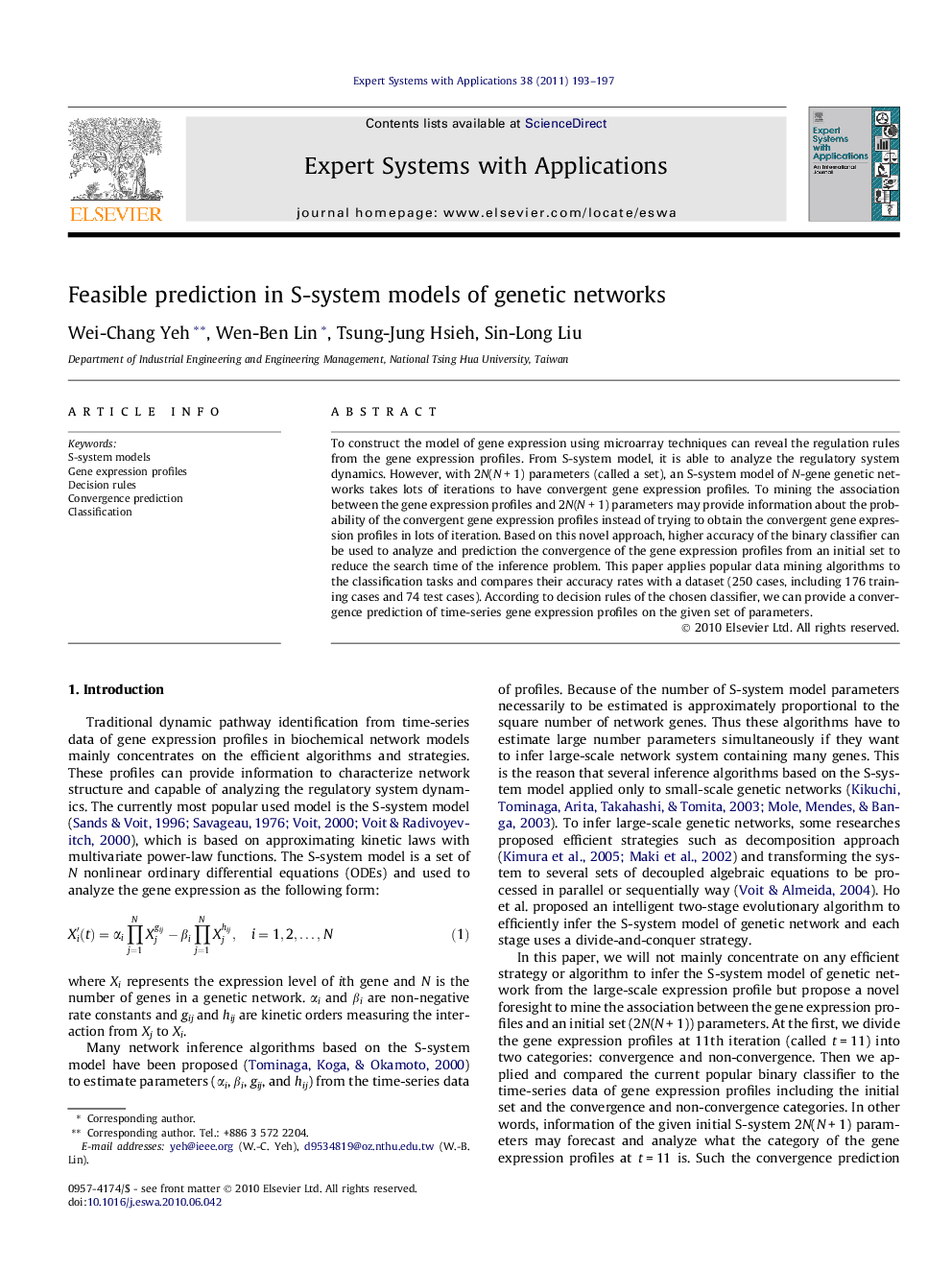 عکس صفحه اول مقاله: Feasible prediction in S-system models of genetic networks Feasible prediction in S-system models of genetic networks