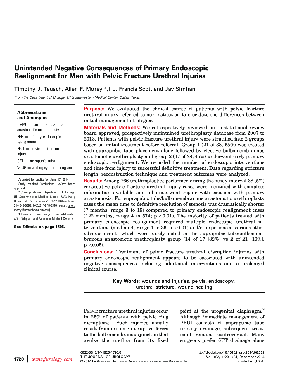 Unintended Negative Consequences of Primary Endoscopic Realignment for Men with Pelvic Fracture Urethral Injuries