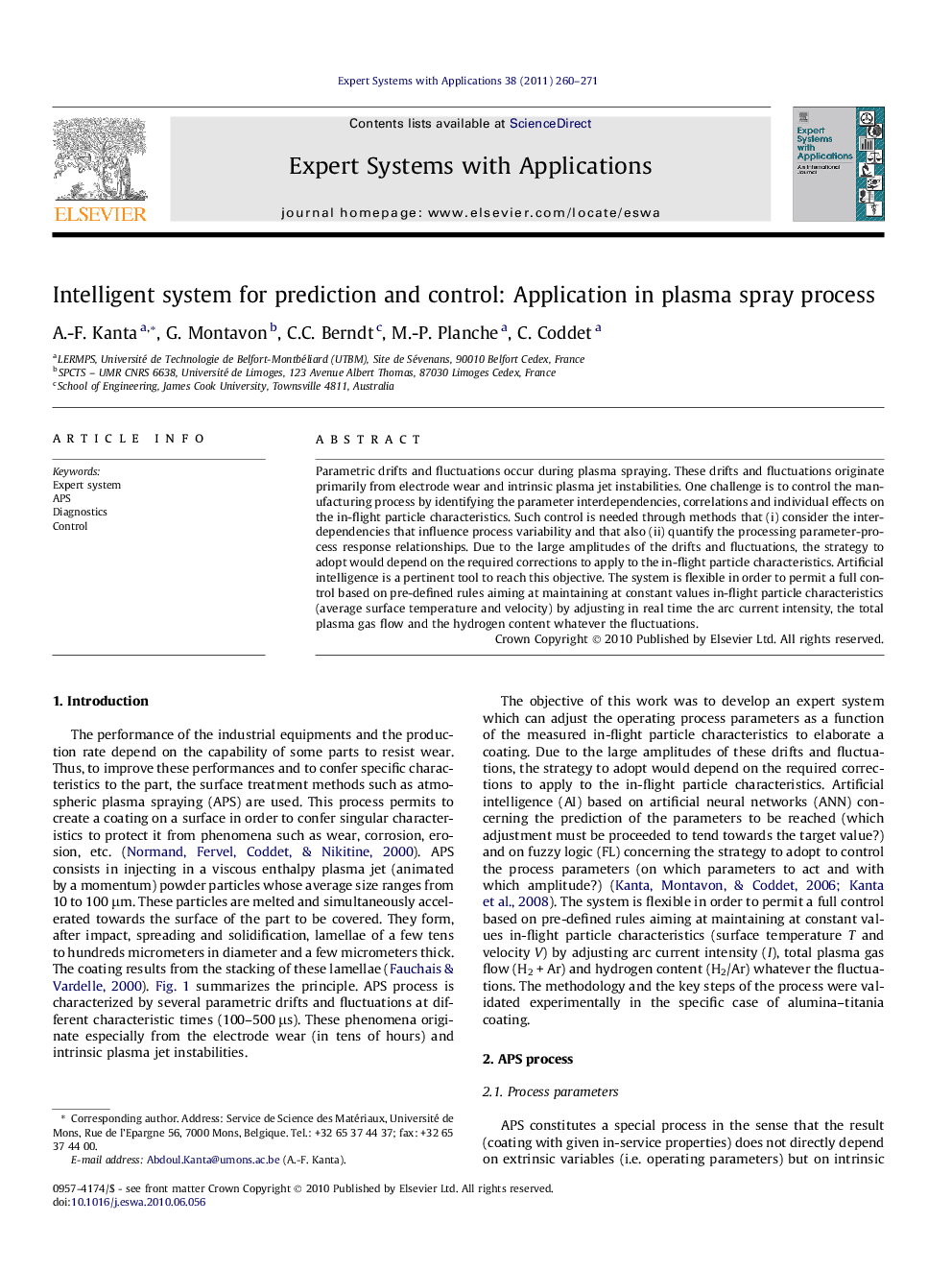 عکس صفحه اول مقاله: Intelligent system for prediction and control: Application in plasma spray process Intelligent system for prediction and control: Application in plasma spray process