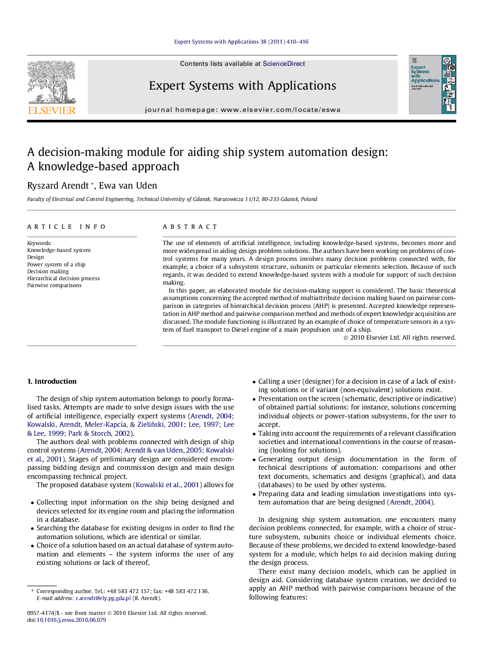 A decision-making module for aiding ship system automation design: A knowledge-based approach