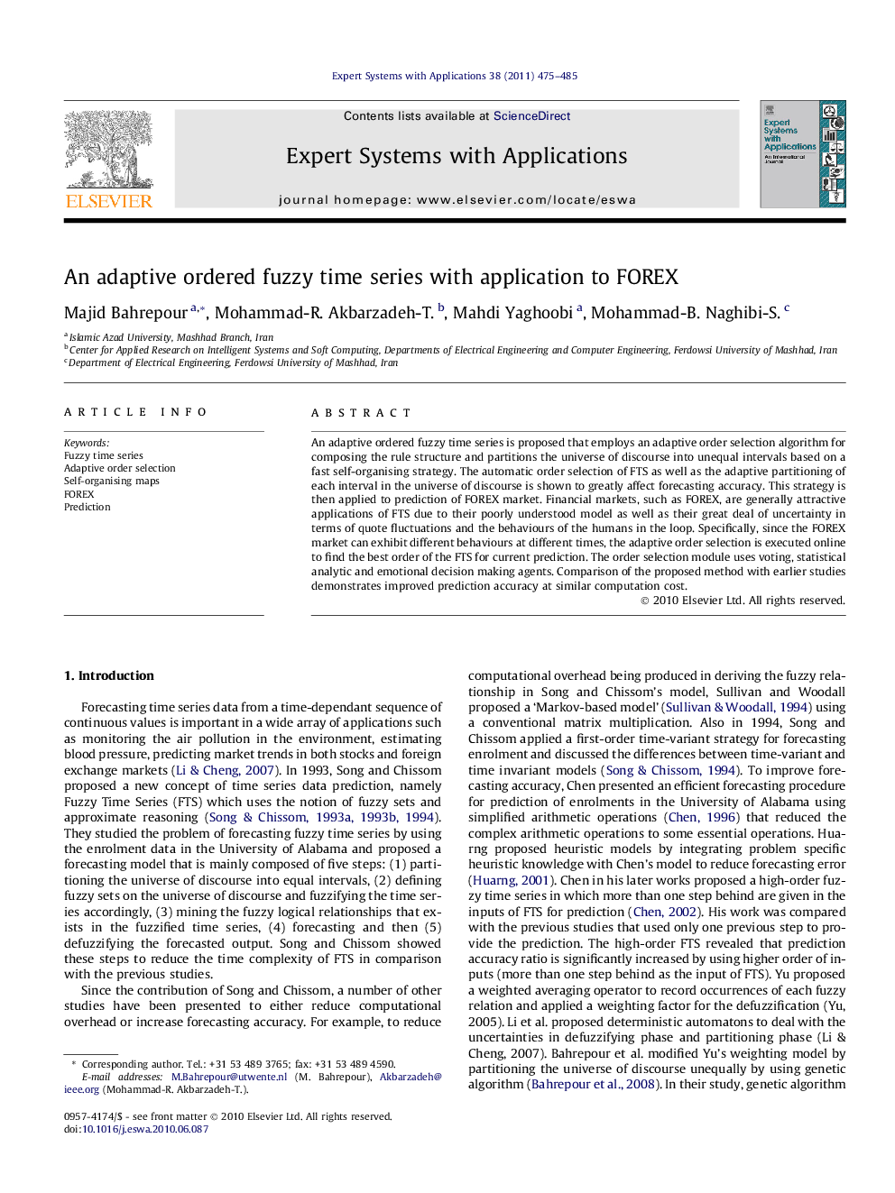 An adaptive ordered fuzzy time series with application to FOREX