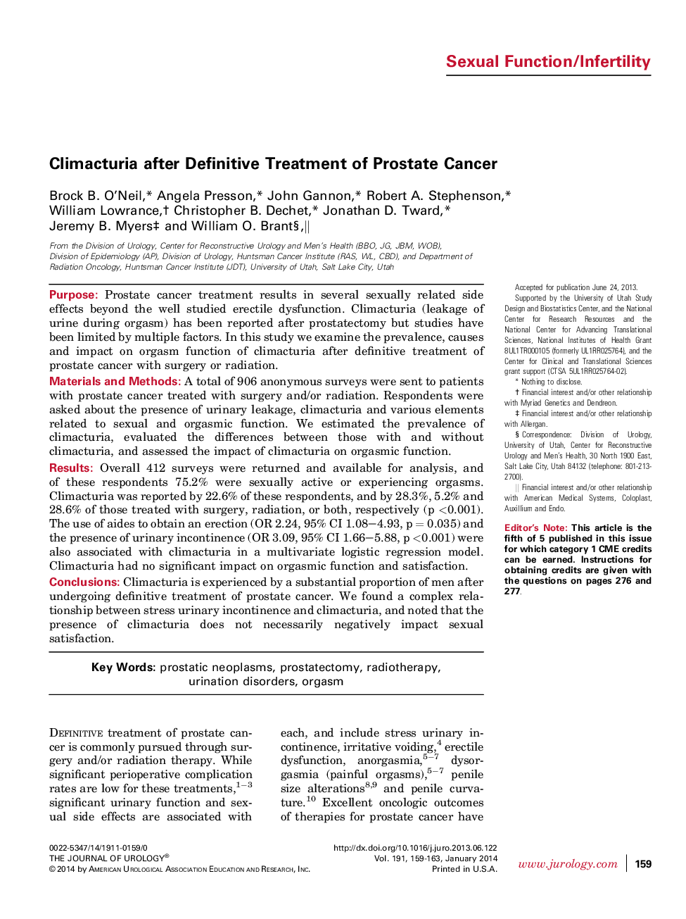 Climacturia after Definitive Treatment of Prostate Cancer 