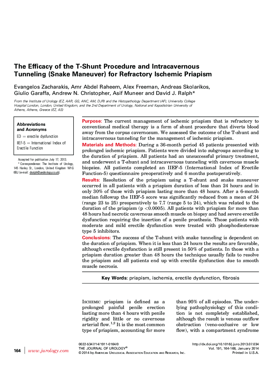 The Efficacy of the T-Shunt Procedure and Intracavernous Tunneling (Snake Maneuver) for Refractory Ischemic Priapism