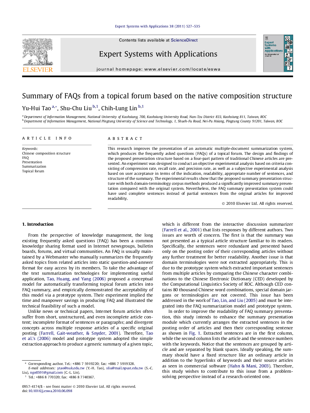 Summary of FAQs from a topical forum based on the native composition structure