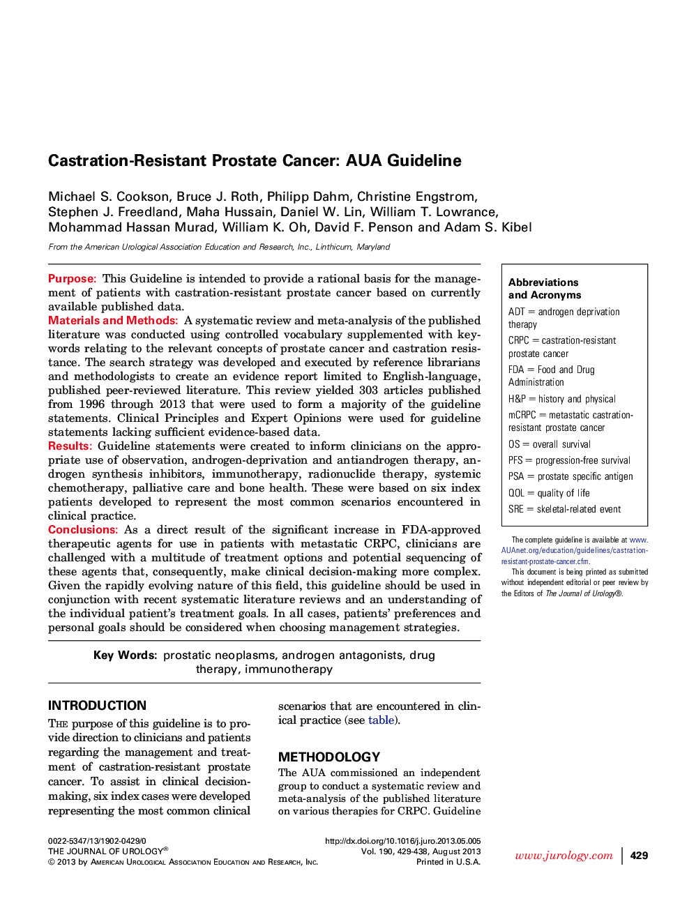 Castration-Resistant Prostate Cancer: AUA Guideline 