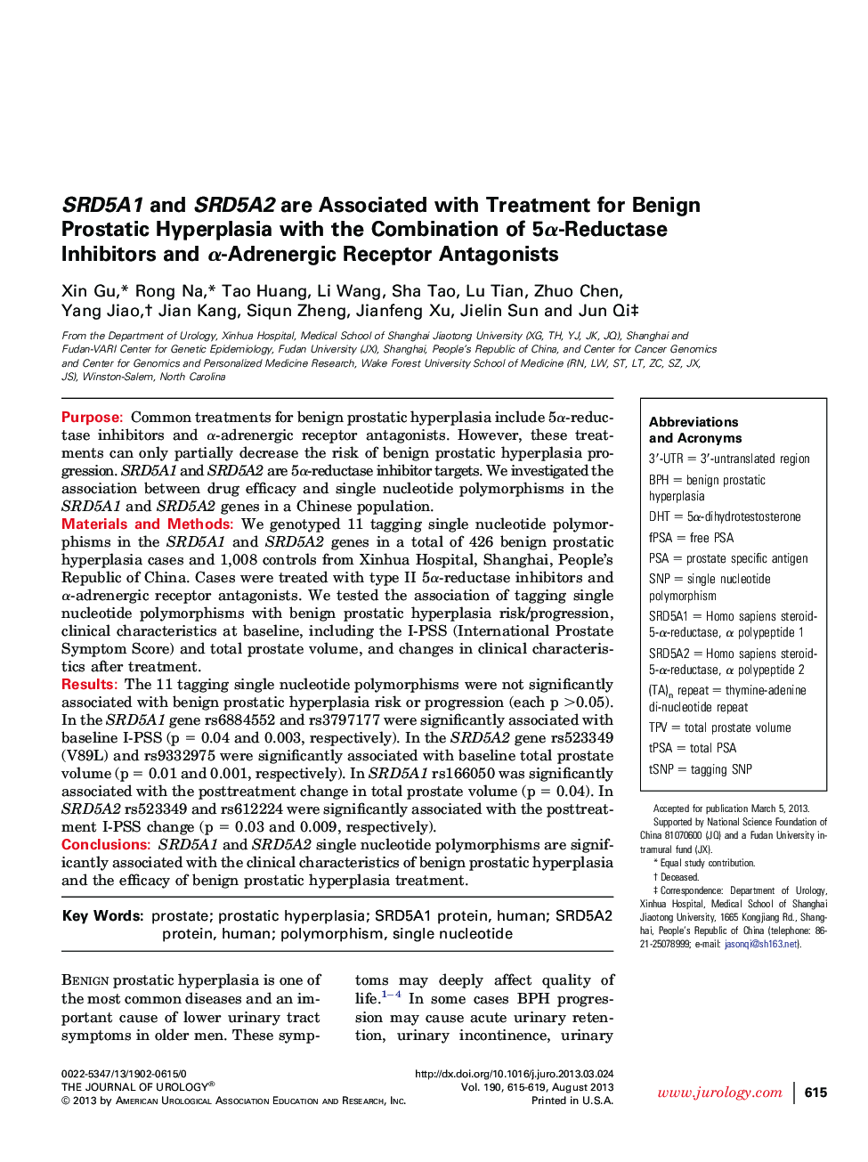 SRD5A1 and SRD5A2 are Associated with Treatment for Benign Prostatic Hyperplasia with the Combination of 5α-Reductase Inhibitors and α-Adrenergic Receptor Antagonists 