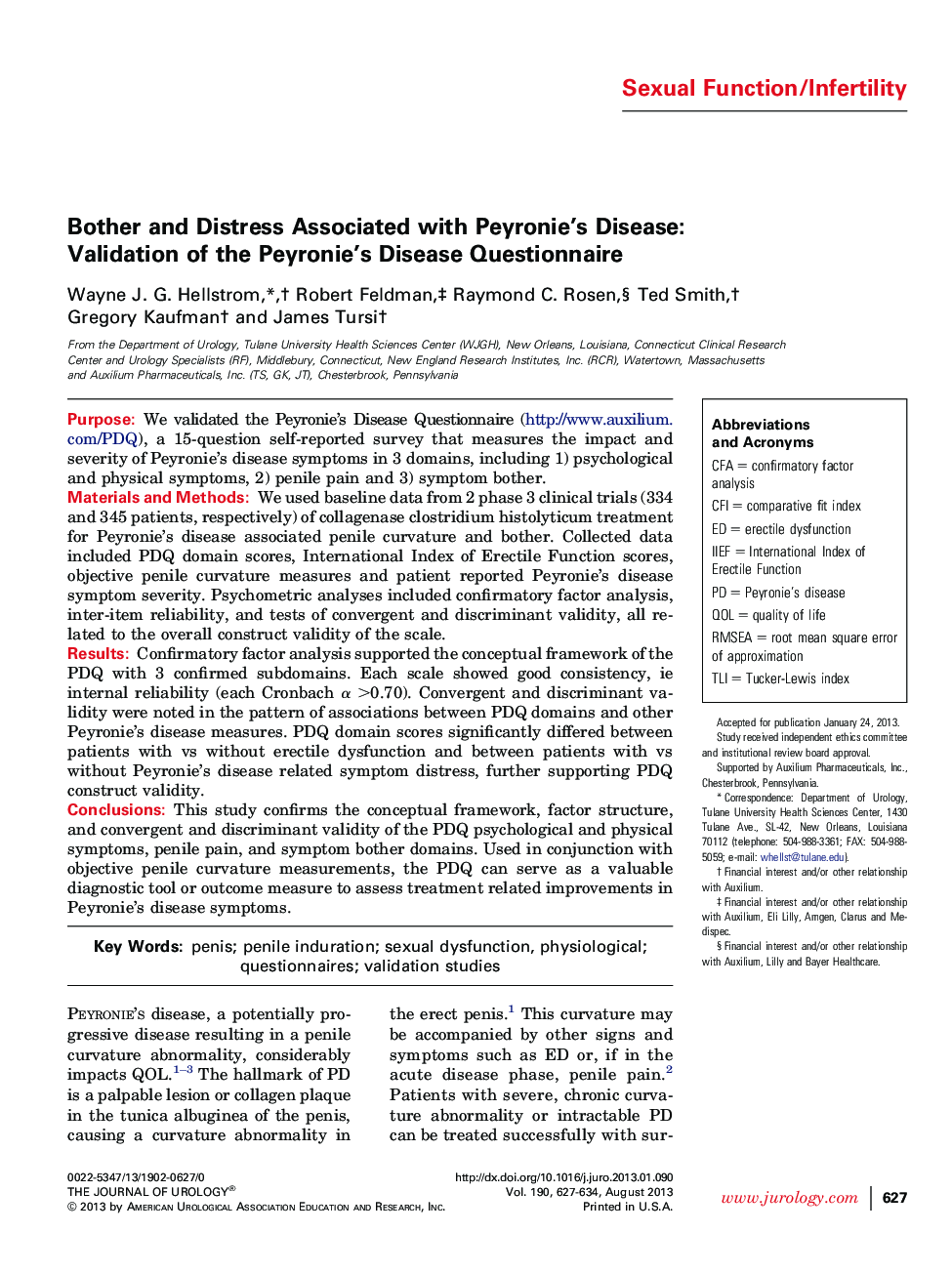 Bother and Distress Associated with Peyronie's Disease: Validation of the Peyronie’s Disease Questionnaire 