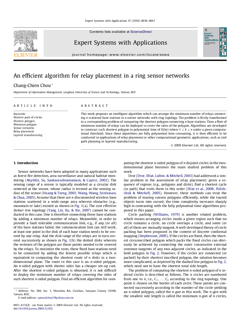 An efficient algorithm for relay placement in a ring sensor networks