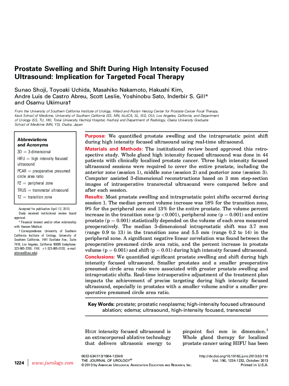 Prostate Swelling and Shift During High Intensity Focused Ultrasound: Implication for Targeted Focal Therapy 