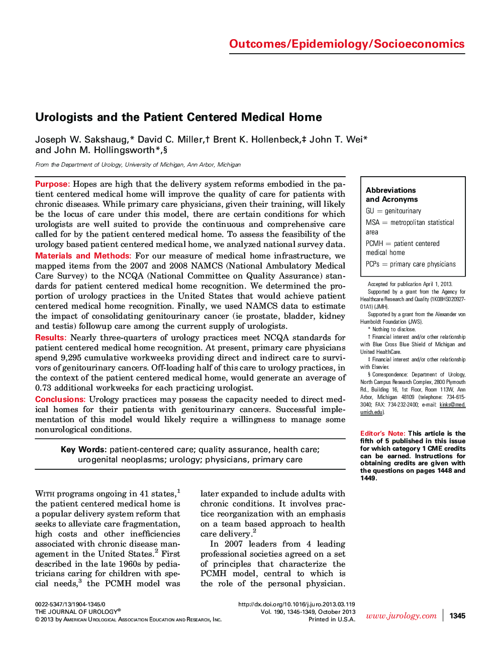 Urologists and the Patient Centered Medical Home 