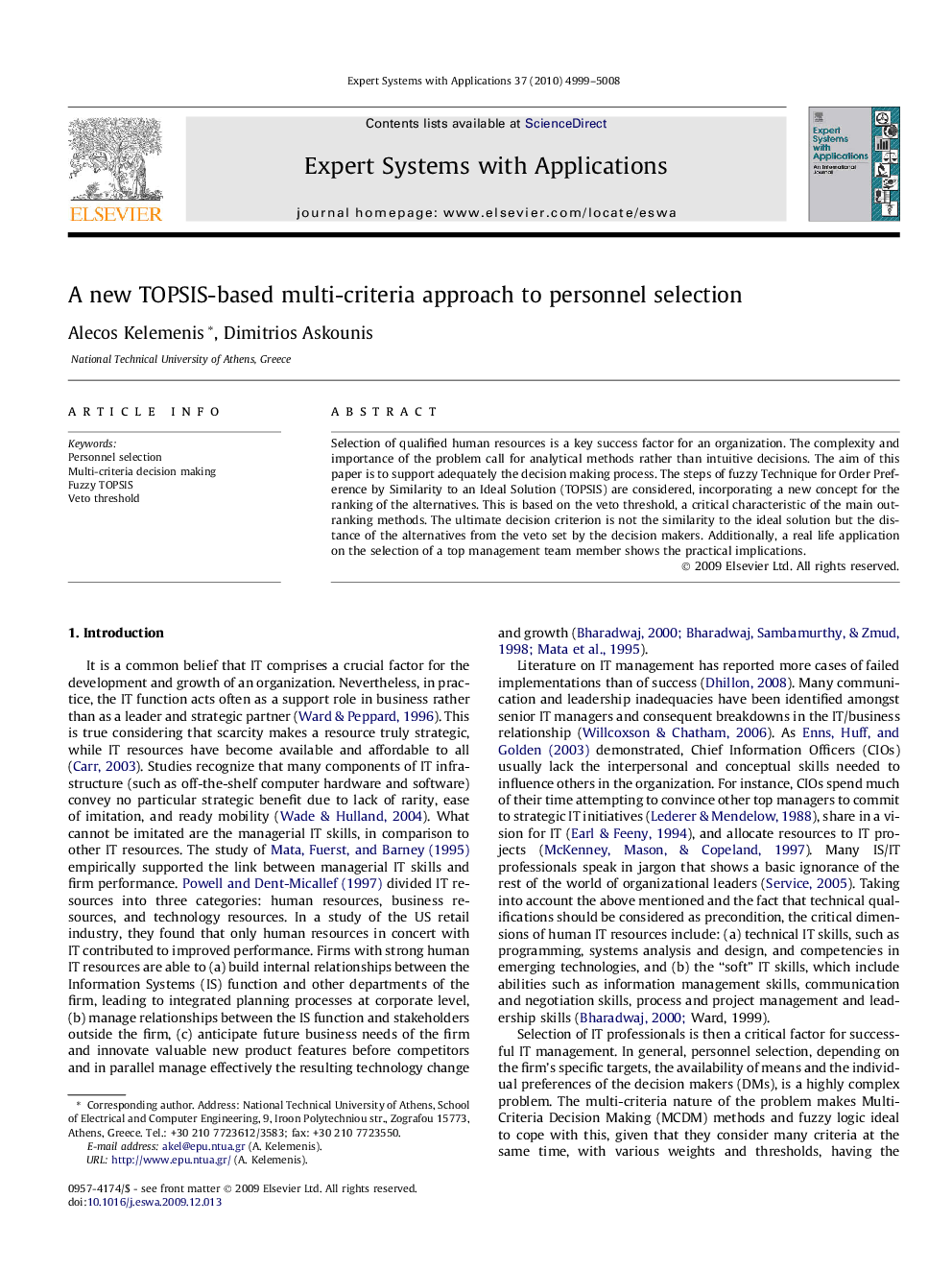 A new TOPSIS-based multi-criteria approach to personnel selection