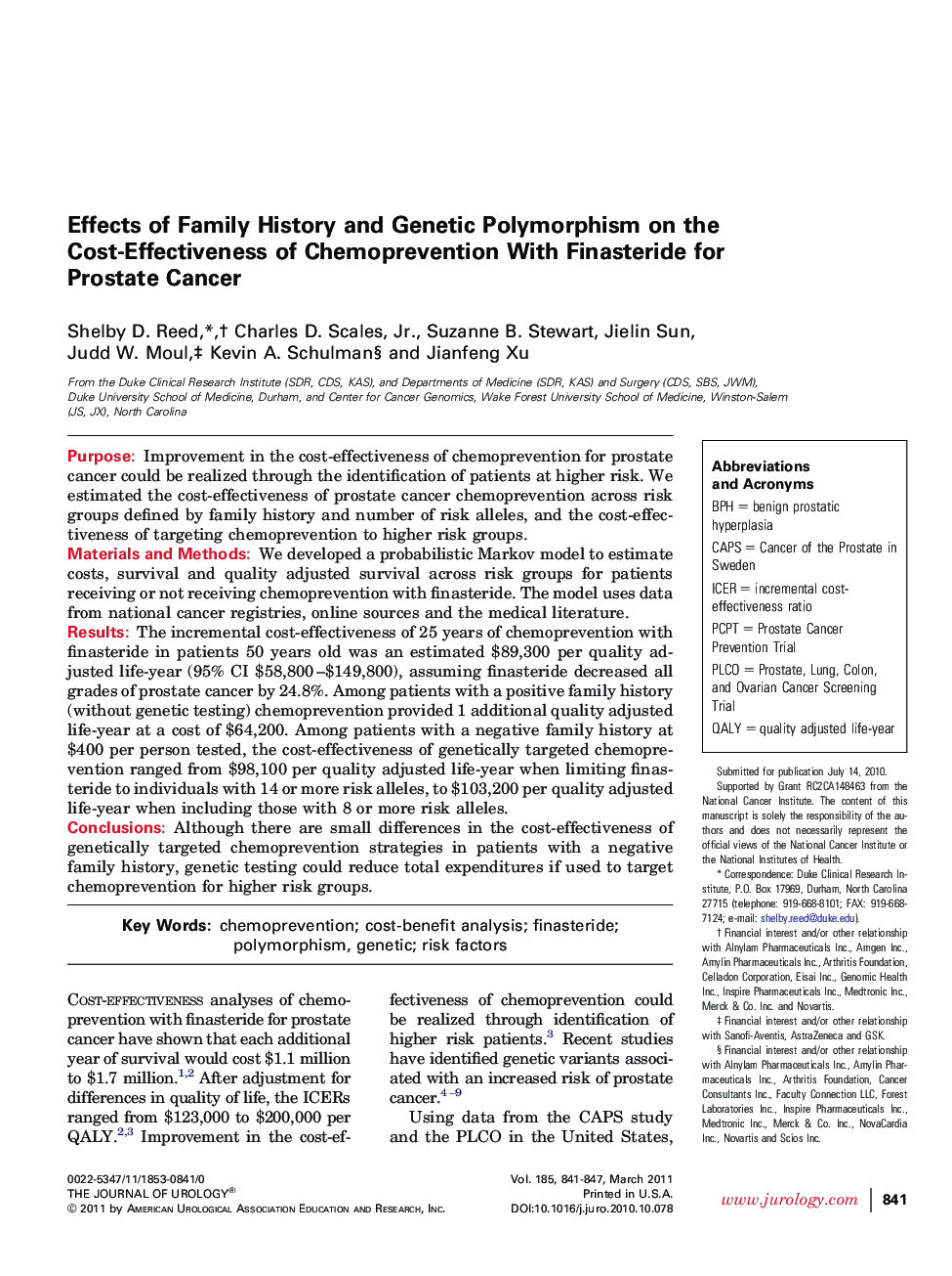 Effects of Family History and Genetic Polymorphism on the Cost-Effectiveness of Chemoprevention With Finasteride for Prostate Cancer 