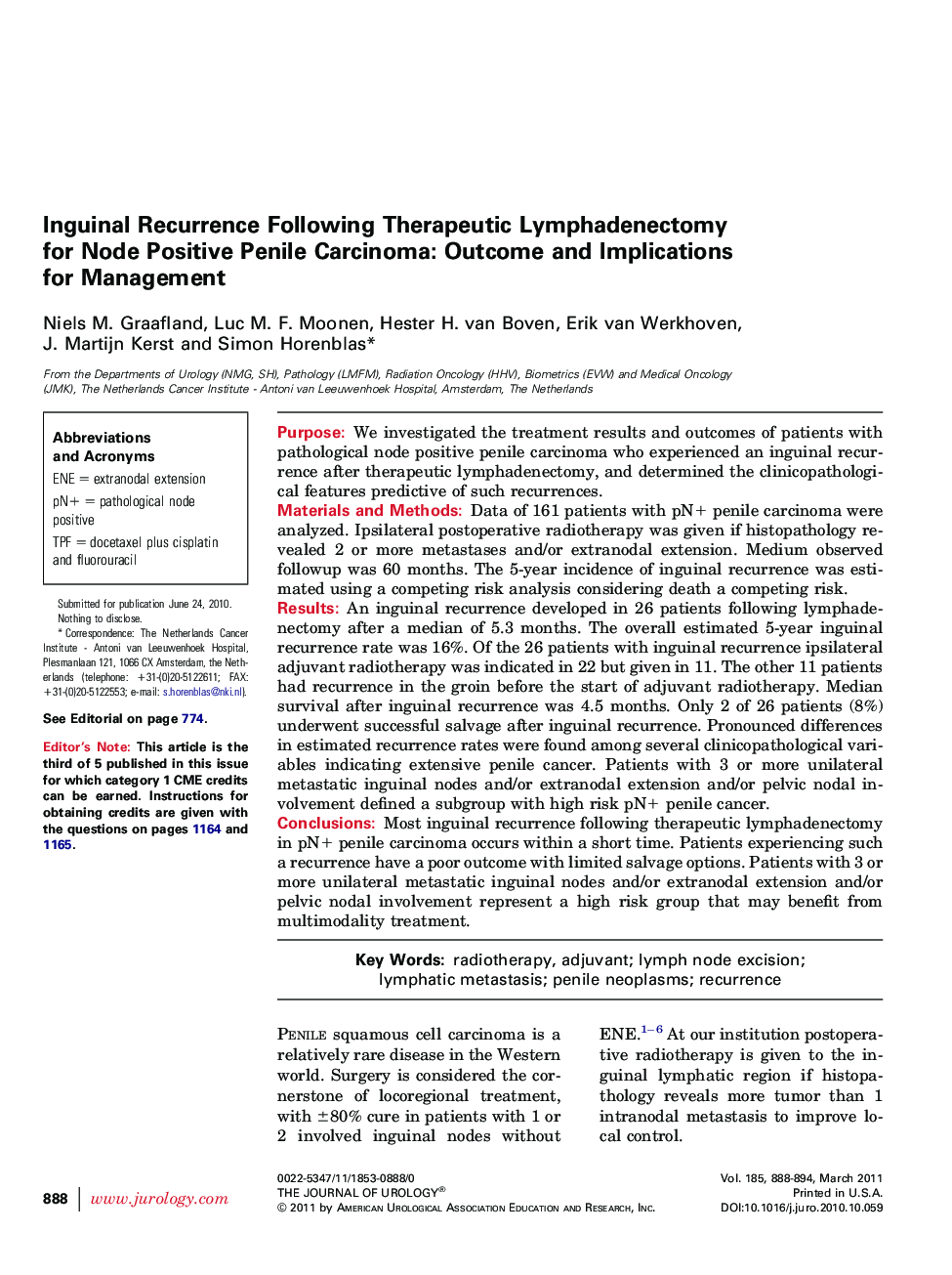 Inguinal Recurrence Following Therapeutic Lymphadenectomy for Node Positive Penile Carcinoma: Outcome and Implications for Management 