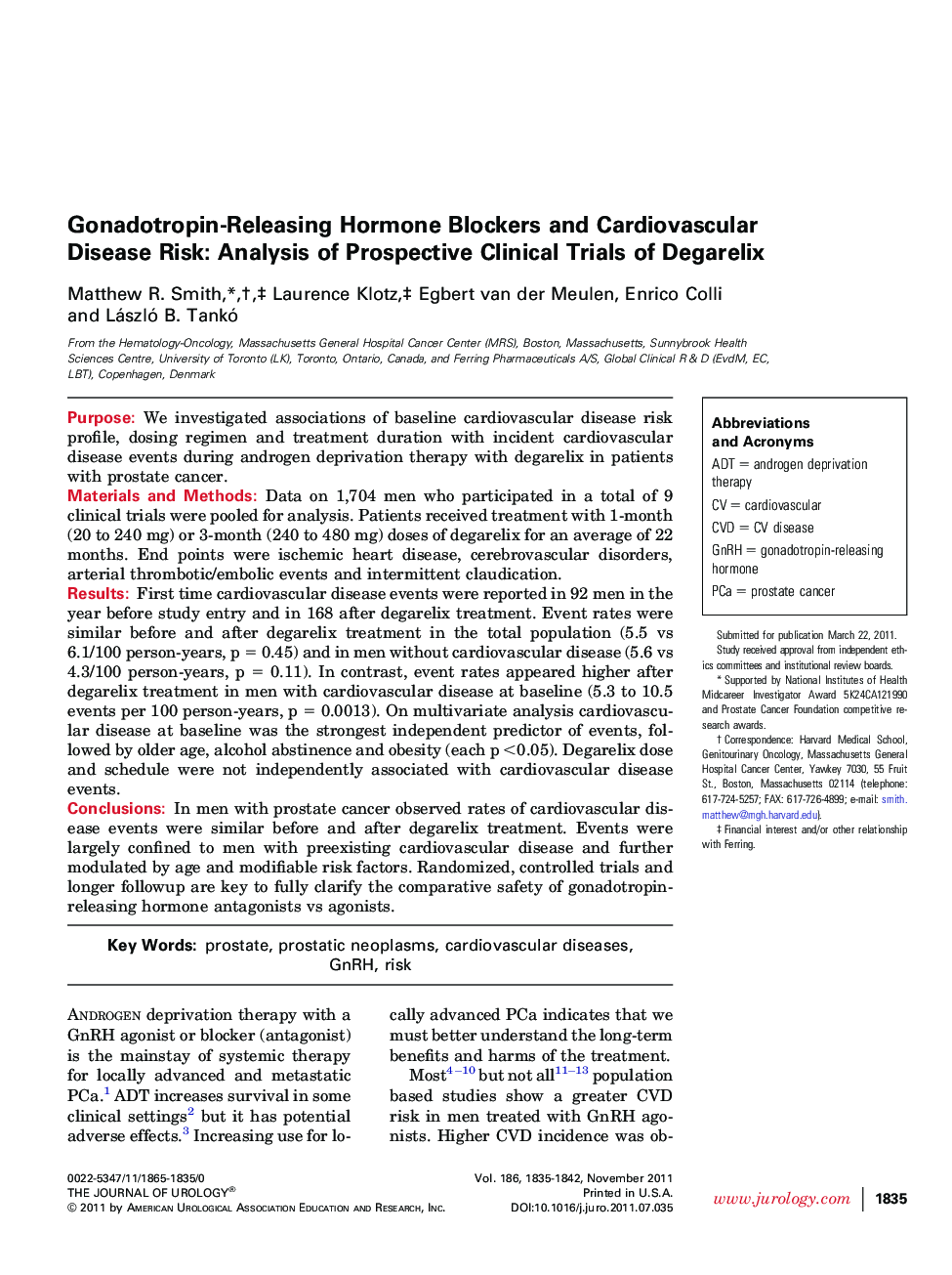 Gonadotropin-Releasing Hormone Blockers and Cardiovascular Disease Risk: Analysis of Prospective Clinical Trials of Degarelix 