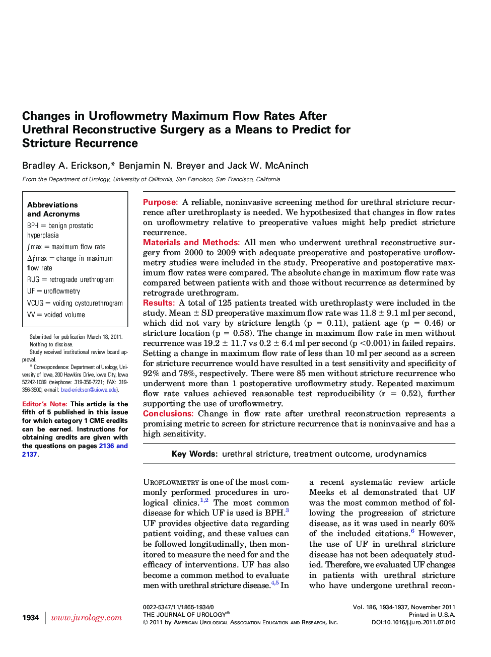 Changes in Uroflowmetry Maximum Flow Rates After Urethral Reconstructive Surgery as a Means to Predict for Stricture Recurrence 