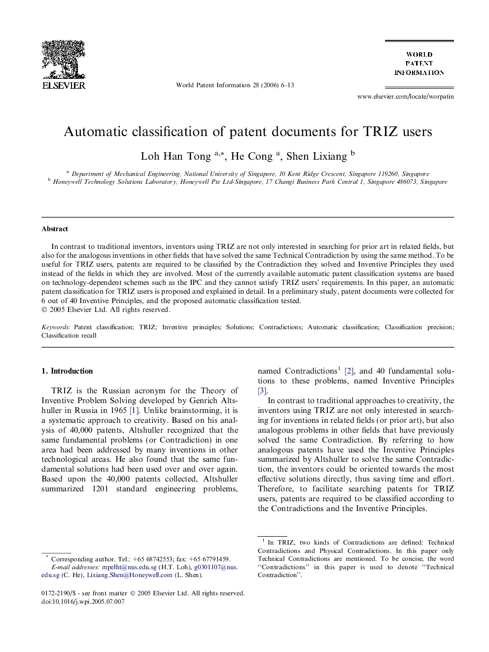 Automatic classification of patent documents for TRIZ users