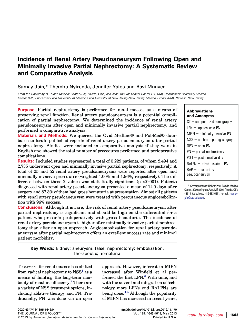 Incidence of Renal Artery Pseudoaneurysm Following Open and Minimally Invasive Partial Nephrectomy: A Systematic Review and Comparative Analysis