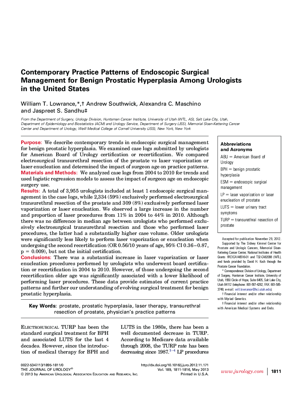 Contemporary Practice Patterns of Endoscopic Surgical Management for Benign Prostatic Hyperplasia Among Urologists in the United States 