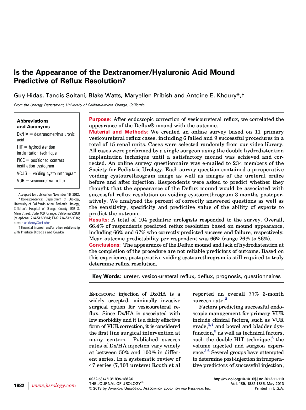 Is the Appearance of the Dextranomer/Hyaluronic Acid Mound Predictive of Reflux Resolution?