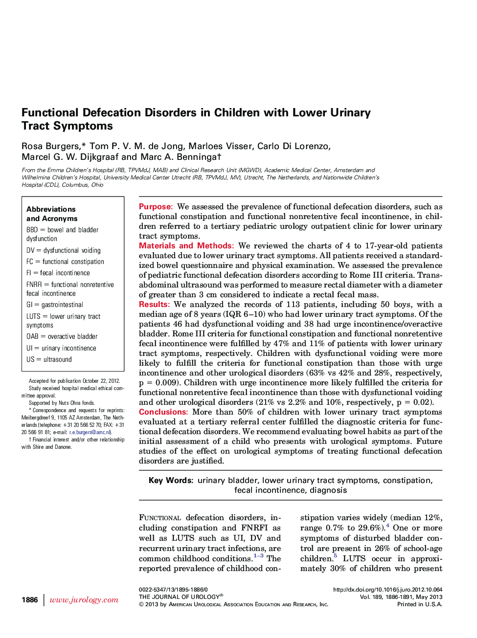 Functional Defecation Disorders in Children with Lower Urinary Tract Symptoms 