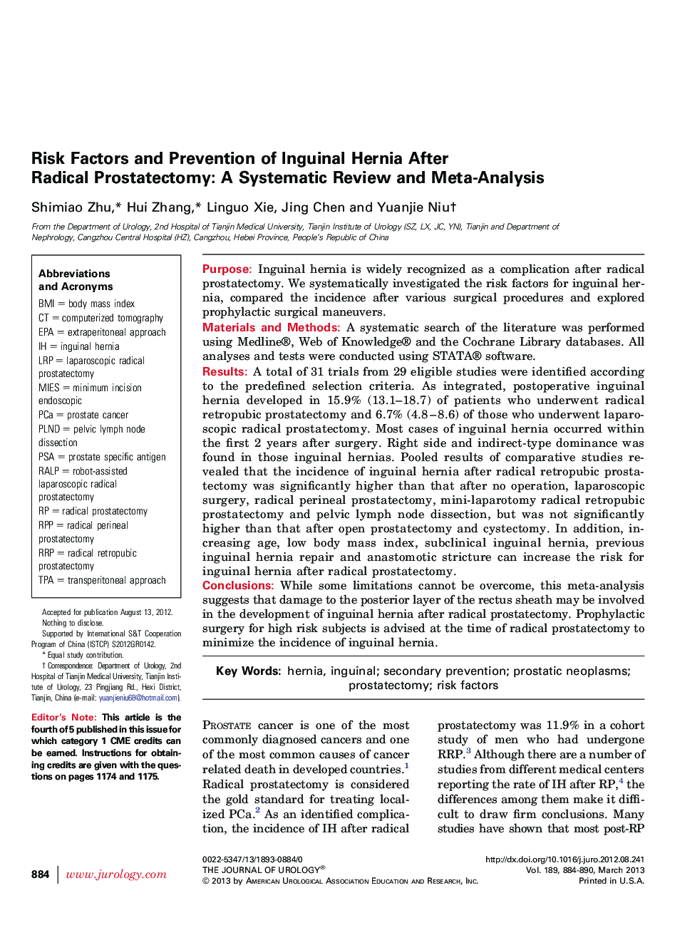 Risk Factors and Prevention of Inguinal Hernia After Radical Prostatectomy: A Systematic Review and Meta-Analysis