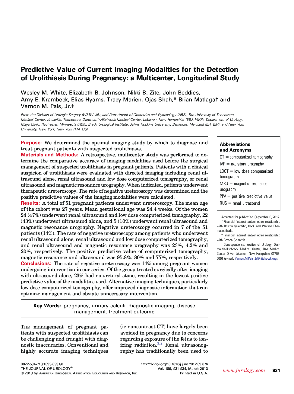 Predictive Value of Current Imaging Modalities for the Detection of Urolithiasis During Pregnancy: a Multicenter, Longitudinal Study