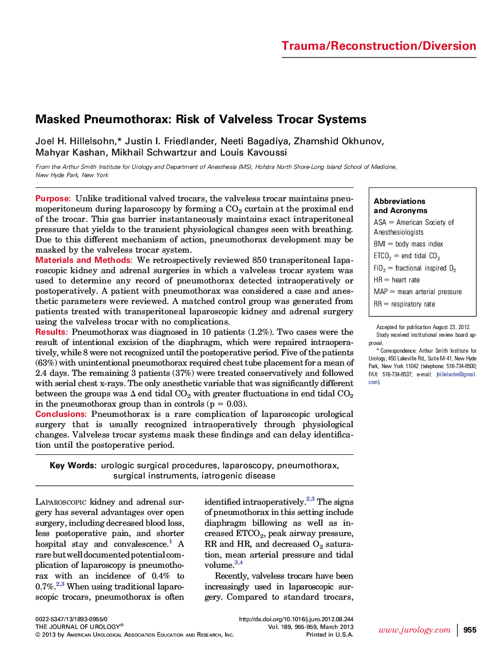 Masked Pneumothorax: Risk of Valveless Trocar Systems 