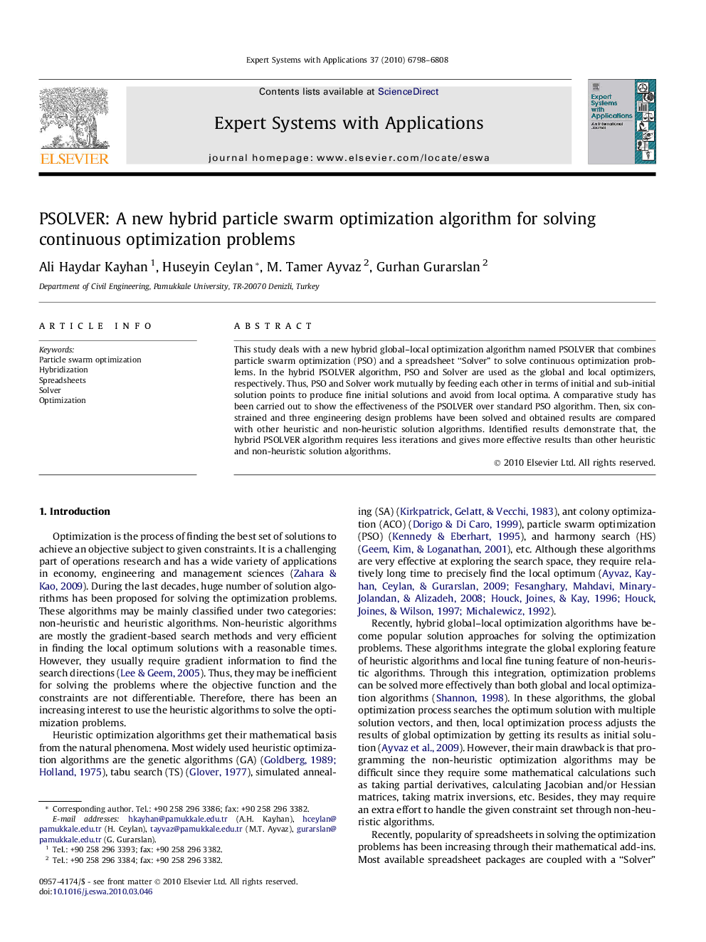 PSOLVER: A new hybrid particle swarm optimization algorithm for solving continuous optimization problems