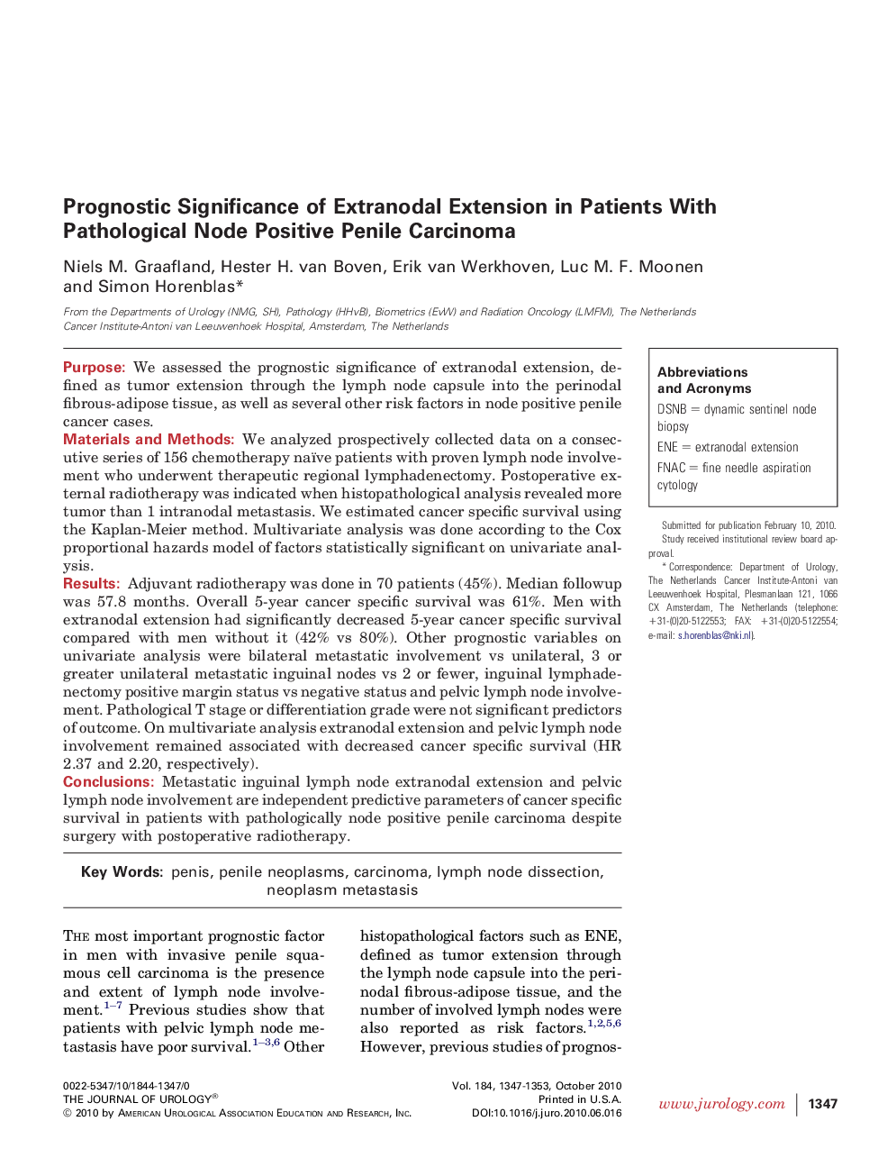 Prognostic Significance of Extranodal Extension in Patients With Pathological Node Positive Penile Carcinoma 