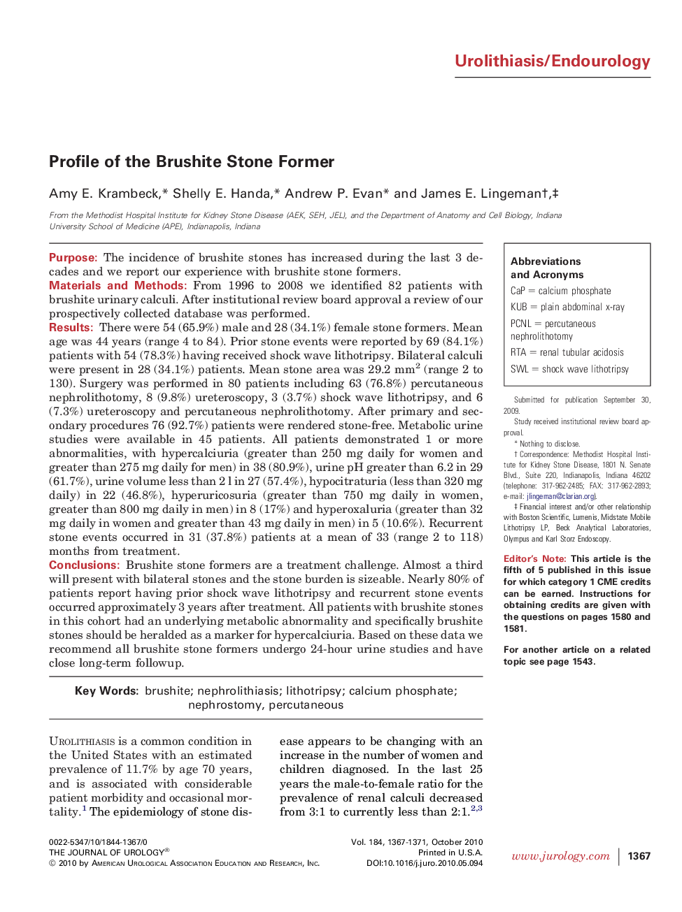 Profile of the Brushite Stone Former 