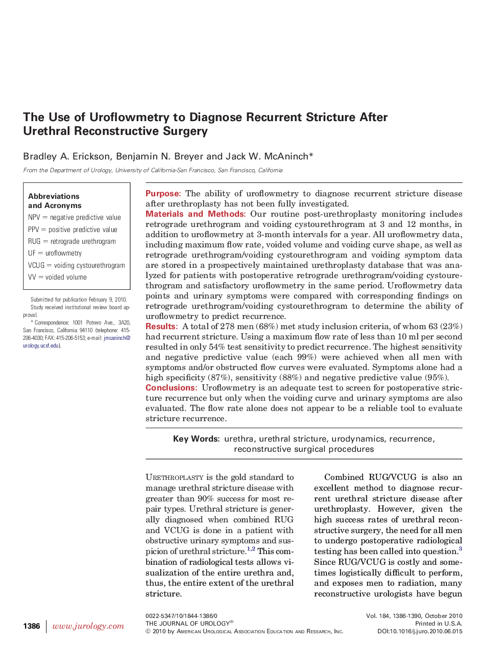 The Use of Uroflowmetry to Diagnose Recurrent Stricture After Urethral Reconstructive Surgery 