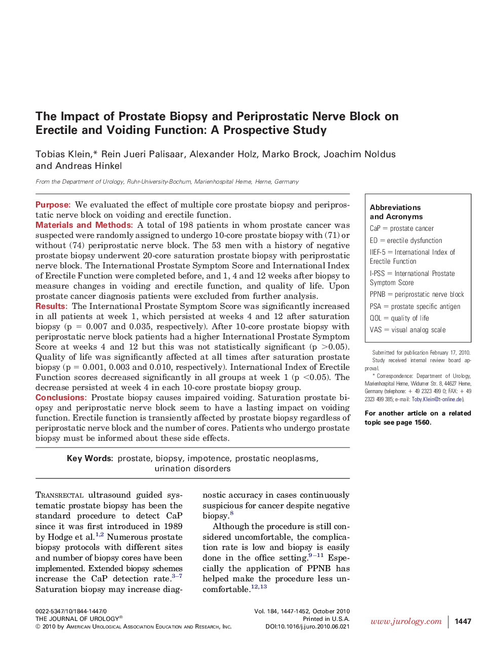 The Impact of Prostate Biopsy and Periprostatic Nerve Block on Erectile and Voiding Function: A Prospective Study 