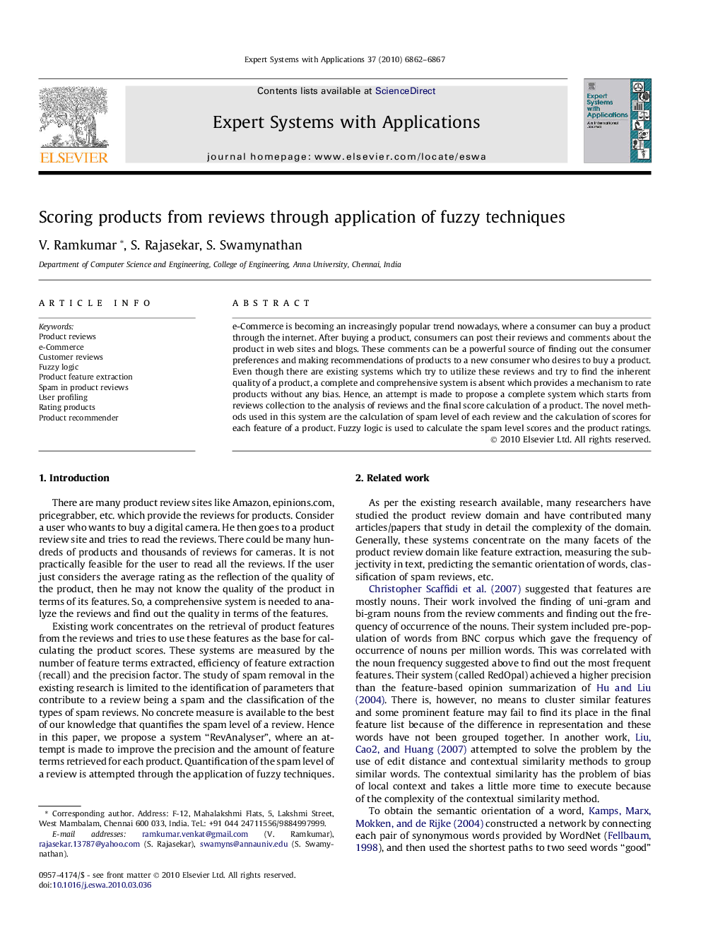 Scoring products from reviews through application of fuzzy techniques