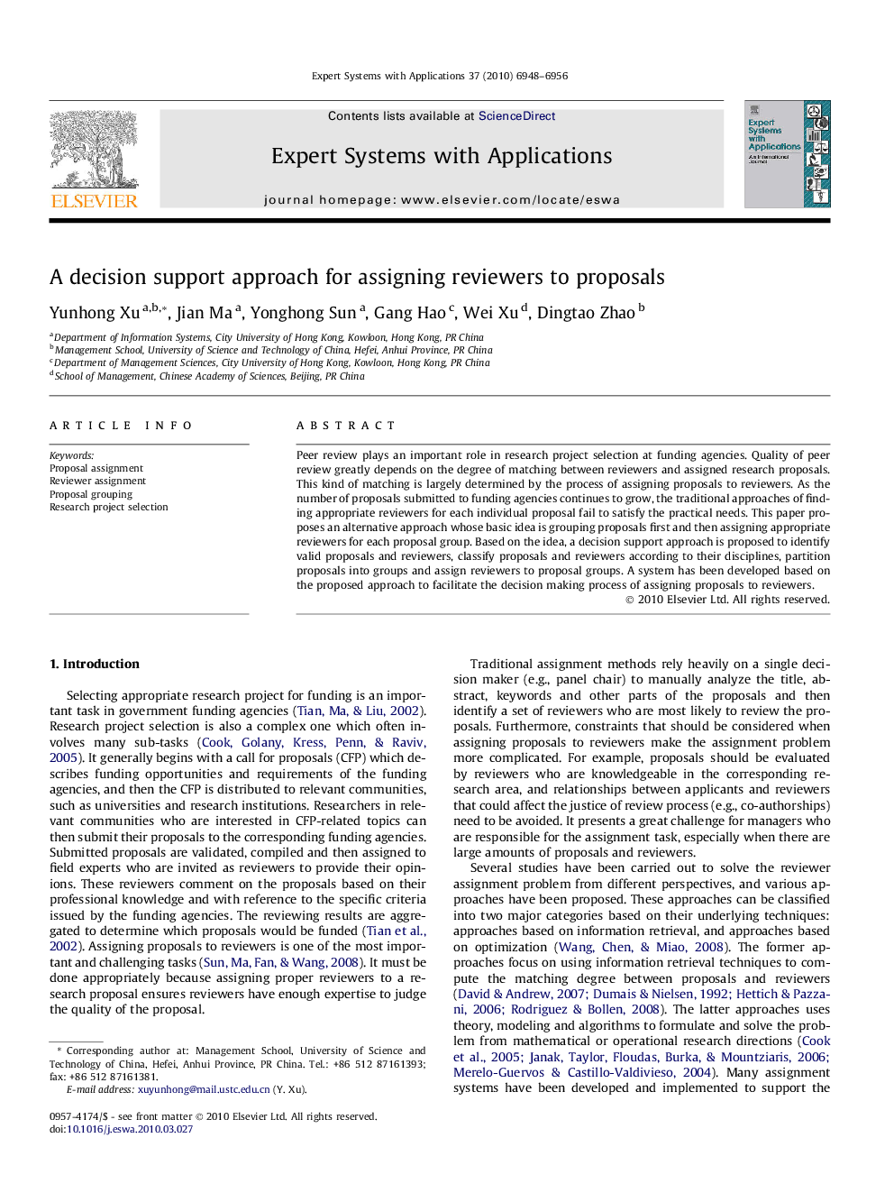 A decision support approach for assigning reviewers to proposals