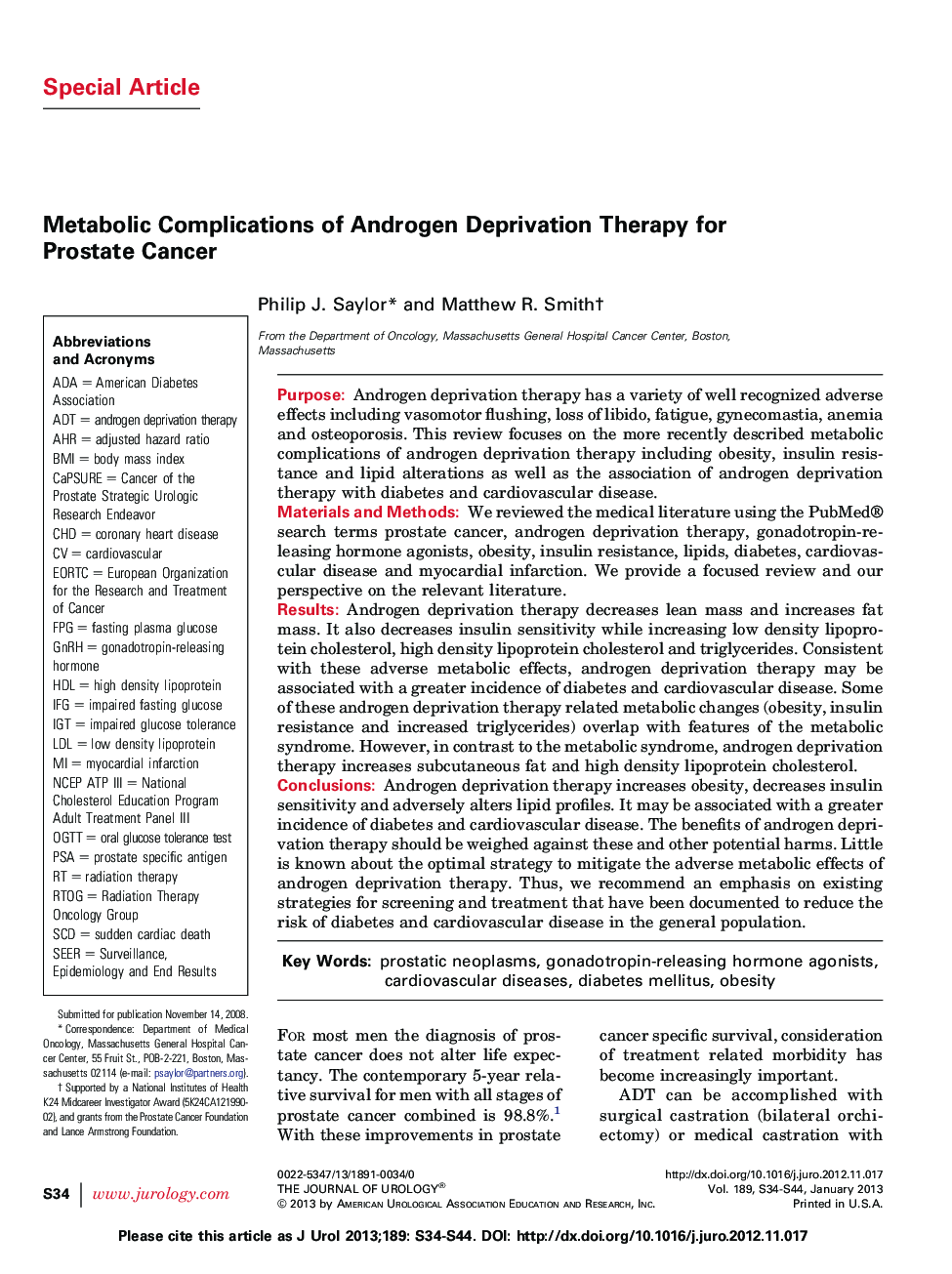 Metabolic Complications of Androgen Deprivation Therapy for Prostate Cancer