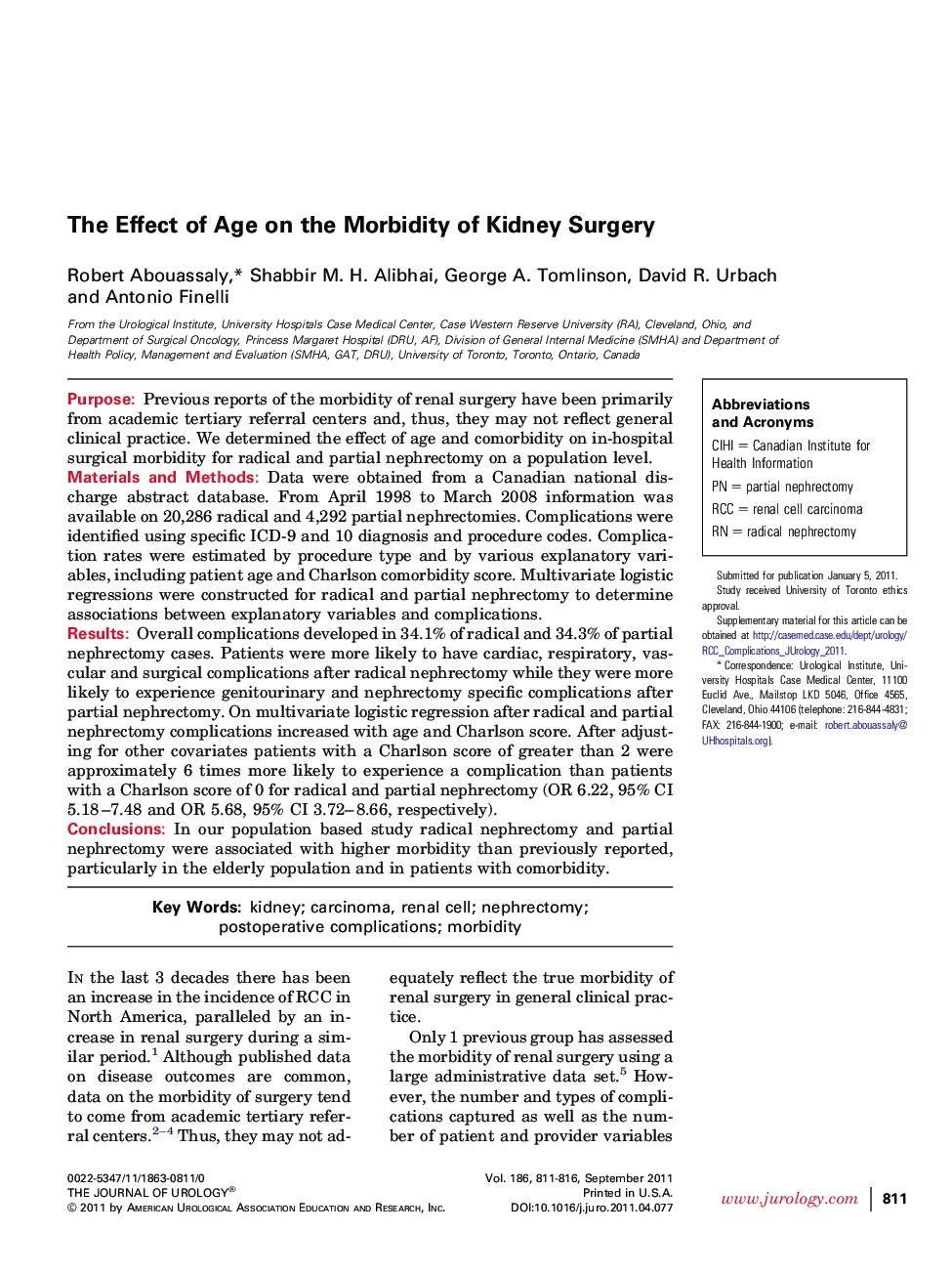 The Effect of Age on the Morbidity of Kidney Surgery 