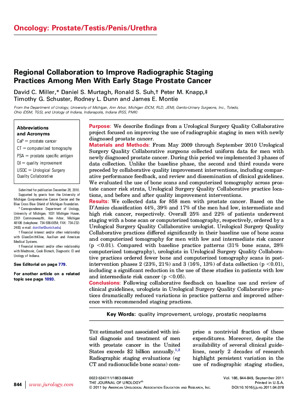 Regional Collaboration to Improve Radiographic Staging Practices Among Men With Early Stage Prostate Cancer 