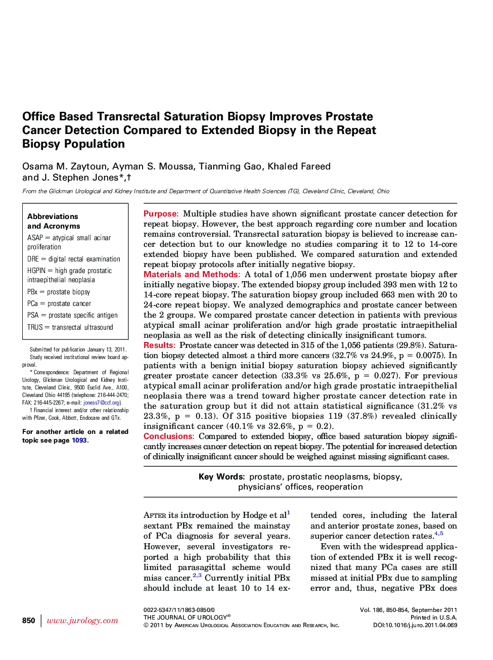 Office Based Transrectal Saturation Biopsy Improves Prostate Cancer Detection Compared to Extended Biopsy in the Repeat Biopsy Population 