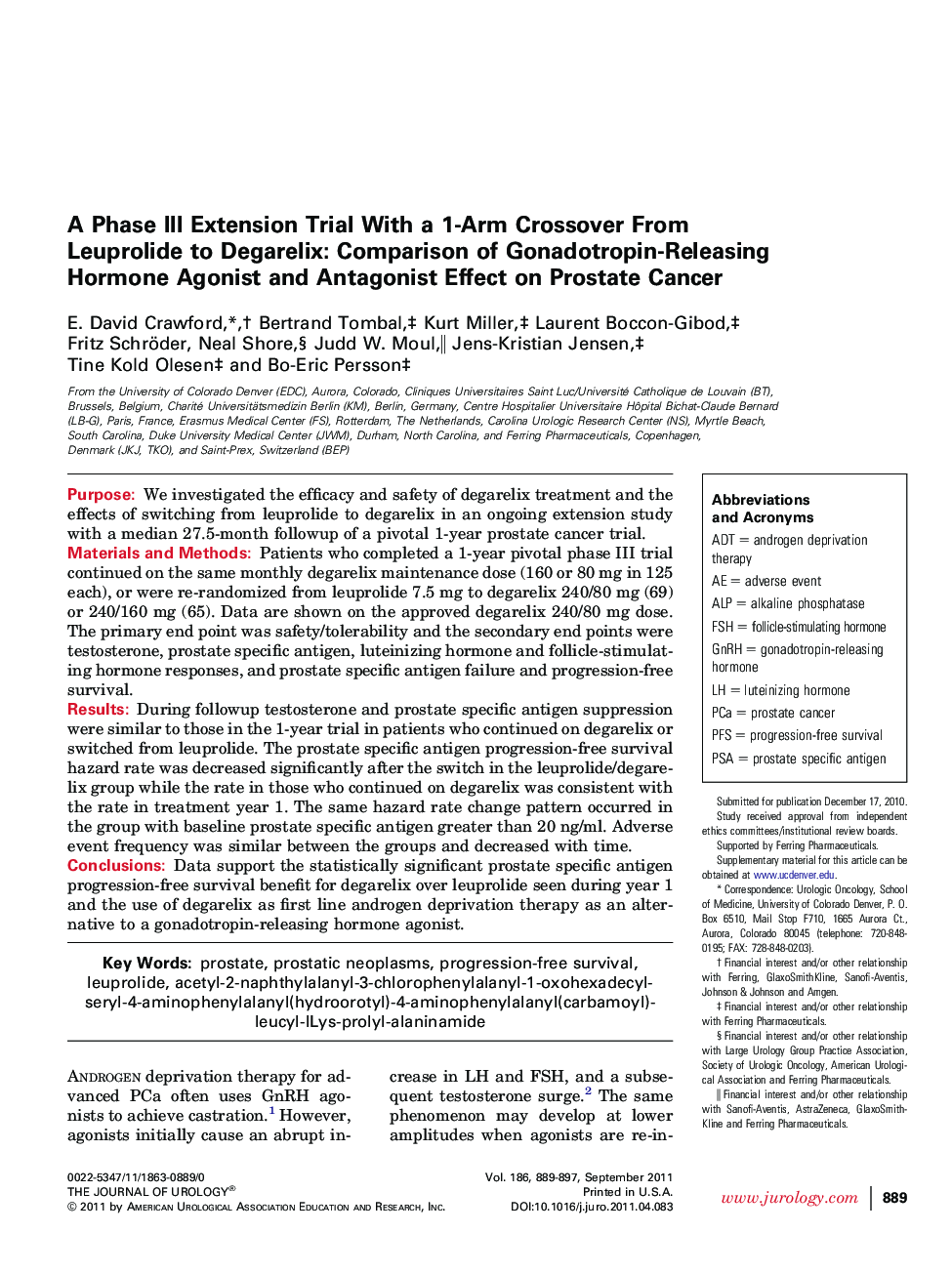 A Phase III Extension Trial With a 1-Arm Crossover From Leuprolide to Degarelix: Comparison of Gonadotropin-Releasing Hormone Agonist and Antagonist Effect on Prostate Cancer