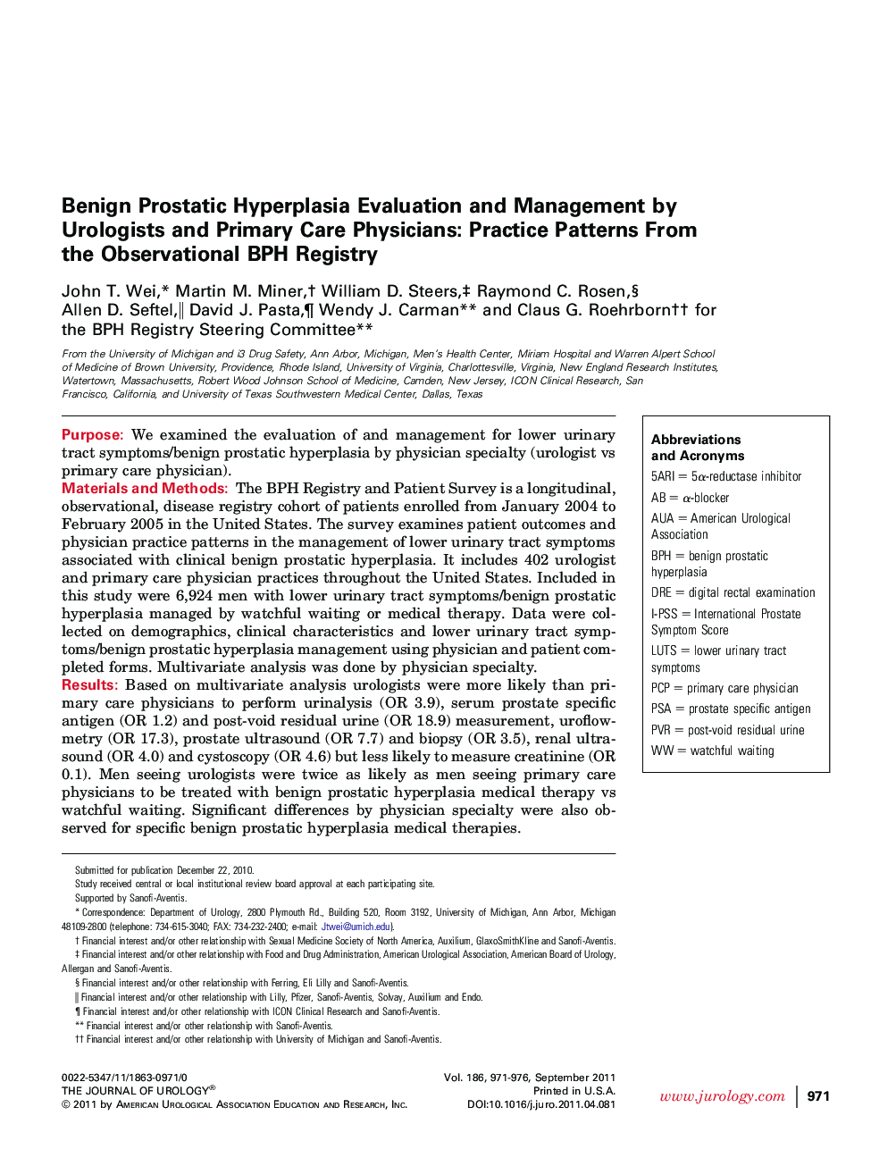 Benign Prostatic Hyperplasia Evaluation and Management by Urologists and Primary Care Physicians: Practice Patterns From the Observational BPH Registry