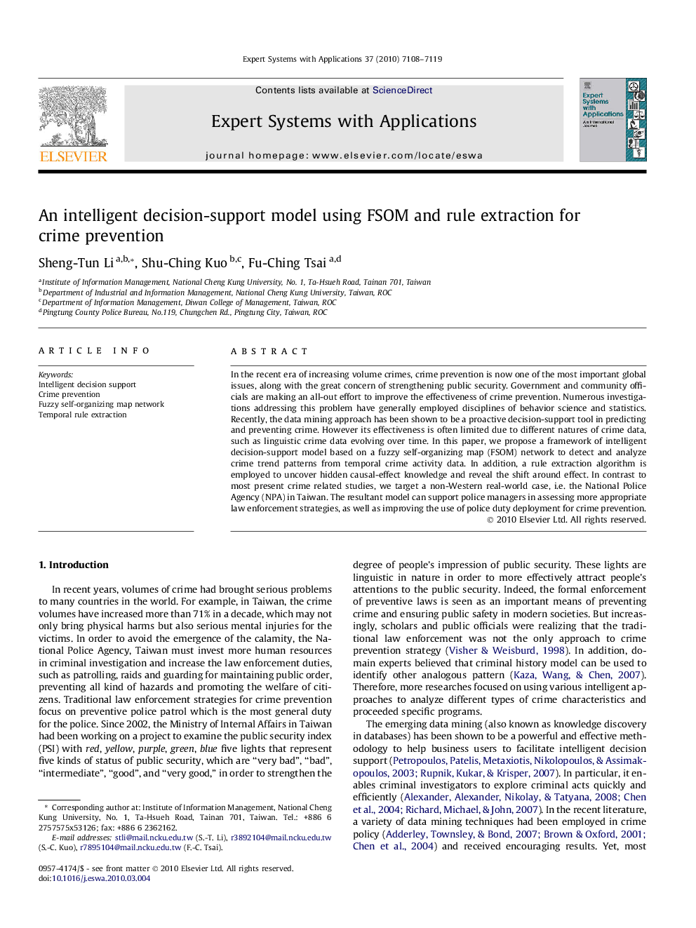 An intelligent decision-support model using FSOM and rule extraction for crime prevention