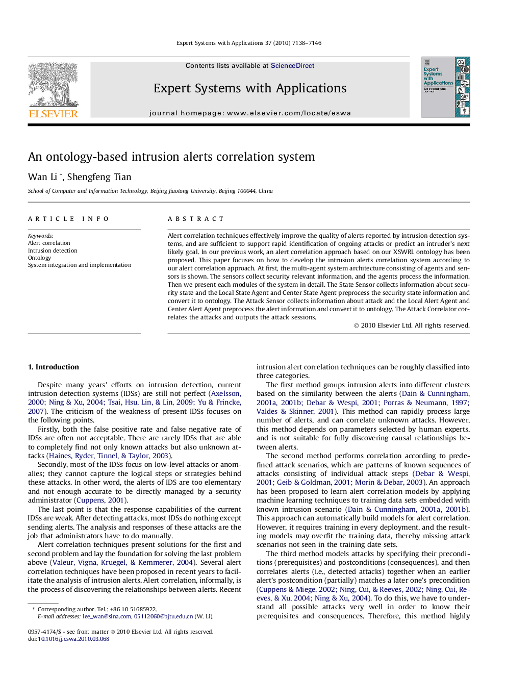 An ontology-based intrusion alerts correlation system